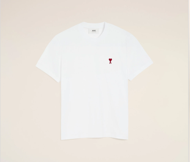 Ami Paris Small Red Ami De Coeur T-shirt - White and Red