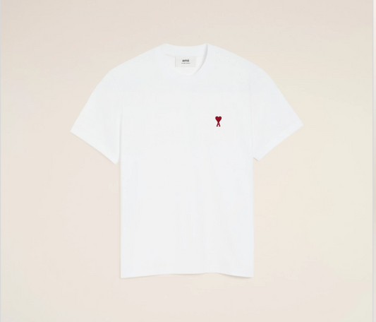 Ami Paris Small Red Ami De Coeur T-shirt - White and Red