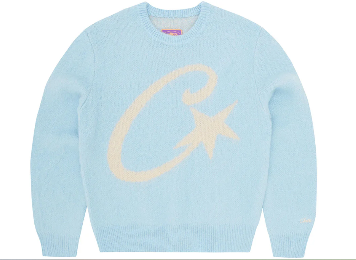 Corteiz C Star Mohair Knit Sweater Baby Blue