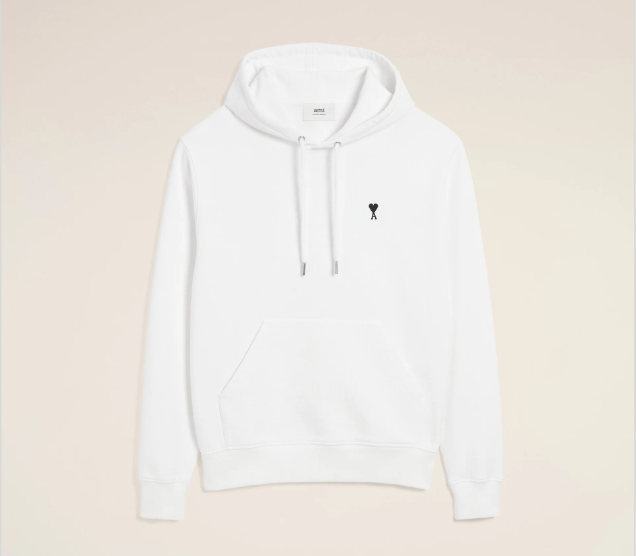 Ami Paris Small Red Ami De Coeur Hoodie -White
