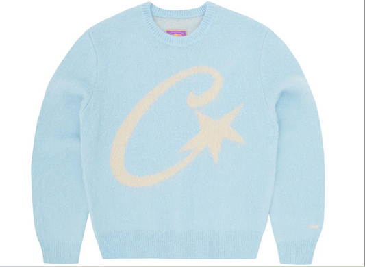 Corteiz C Star Mohair Knit Sweater Baby Blue