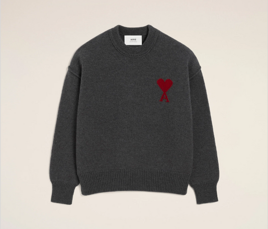 Ami De Coeur Crewneck Sweater - Grey and Red