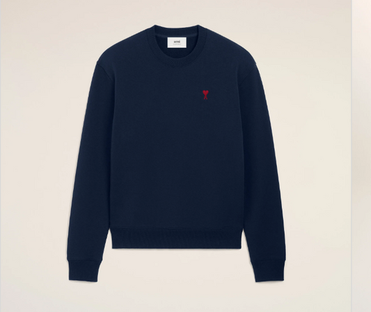 Ami Paris Small Red Ami De Coeur Crewneck - Blue and Red