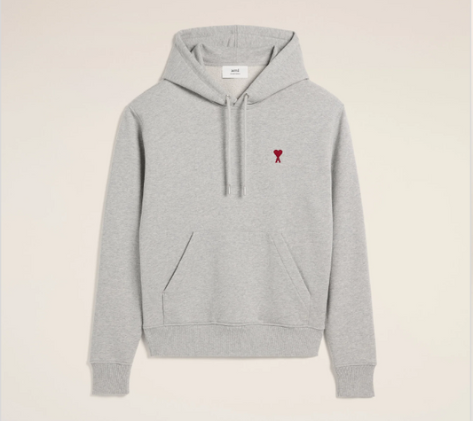 Ami Paris Small Red Ami De Coeur Hoodie - Grey and Red